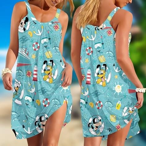 Discover Disneyland Cruise Line 2026 Summer Dress, Disneyland Cruise Trip Beach Sundress Vacation Outfit, Lightweight Casual Sleeveless Dress