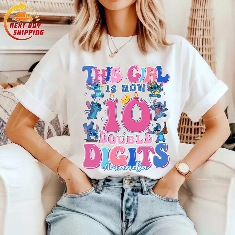 Comfort Colors® This Girl Is Now Double Digits Shirt, Custom Stitch Birthday Shirt, 10th Birthday Girl Shirt, Lilo Stitch Birthday Shirt