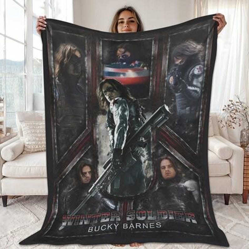 Coperta di Capitan America Civil War, coperta di Bucky Barnes del 1917, coperta di Winter Soldier per letto, divano, regali di compleanno immagine 3