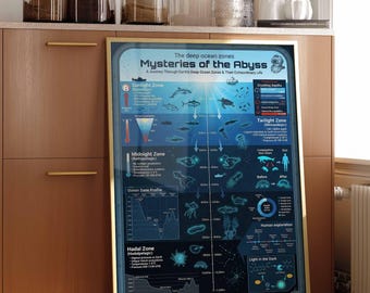 Mysteries of the Abyss Deep Ocean Zones Infographic Poster | Marine Biology Wall Art | Science Decor | Canvas Print | Ocean Gift