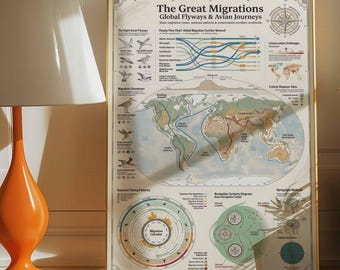 Bird Migration Map Poster | Global Flyways Avian Journey Wall Art | Nature Science Infographic Print | Birder Gift Decor