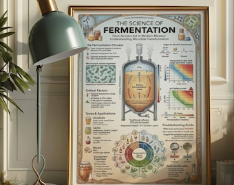 Science of Fermentation Infographic Poster | Brewing Kombucha Sourdough Wall Art | Kitchen Decor | Framed Canvas Print