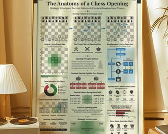Chess Opening Strategy Infographic Poster | Chess Player Wall Art | Framed Canvas Print | Game Room Decor Gift