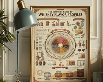 Whiskey Flavor Profile Chart Poster | Bourbon Scotch Tasting Wheel Wall Art | Bar Decor | Framed Canvas Print | Whisky Lover Gift