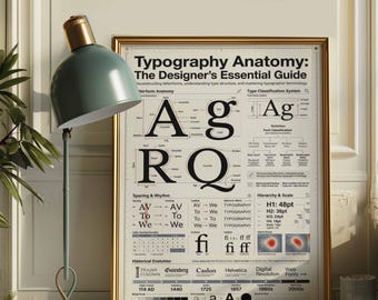 Typography Anatomy Designer's Guide Poster | Graphic Design Wall Art | Framed Canvas Print | Designer Studio Decor Gift