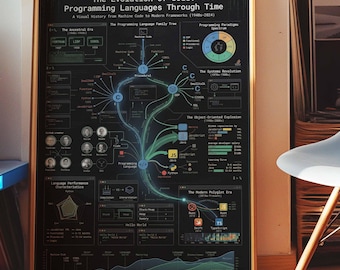 Evolution of Code Programming Languages History Poster | Developer Wall Art | Coder Gift | Computer Science Framed Canvas Print Decor