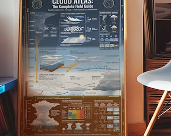 Cloud Atlas Field Guide Poster | Weather Science Wall Art | Meteorology Chart Print | Framed Canvas | Classroom Office Decor