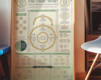 Daily Stoic Philosophy Poster | Marcus Aurelius Ancient Wisdom Wall Art | Stoicism Framed Print | Mindfulness Office Decor