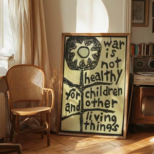 War Is Not Healthy For Children Vintage 60s Peace Movement Anti-War Protest Poster | Framed Print Wall Art Decor image 3
