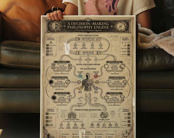 Philosophy Flowchart Poster | Vintage Cognitive Map Wall Art | Framed Decision-Making Decor | Office Study Print