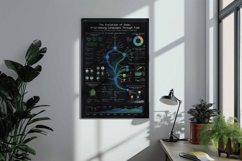 Evolution of Code Programming Languages History Poster | Developer Wall Art | Coder Gift | Computer Science Framed Canvas Print Decor image 6