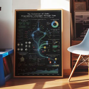 Evolution of Code Programming Languages History Poster | Developer Wall Art | Coder Gift | Computer Science Framed Canvas Print Decor