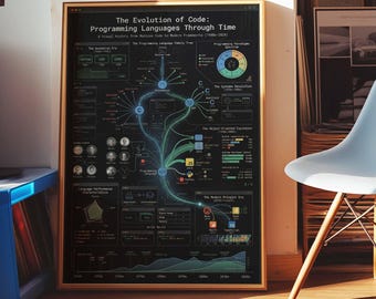 Póster histórico de la evolución del código en los lenguajes de programación, arte mural para desarrolladores, regalo para programadores, decoración con impresión en lienzo enmarcado de informática.