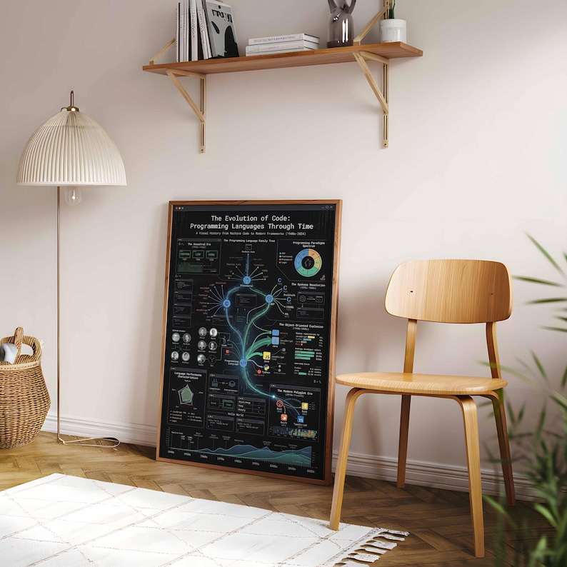 Evolution of Code Programming Languages History Poster | Developer Wall Art | Coder Gift | Computer Science Framed Canvas Print Decor image 2