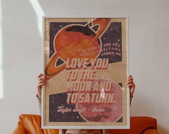 Vintage Weltall Poster | Retro Musik Wand Kunst | Swift inspiriert gerahmter Druck | Schlafzimmer Dekor | Love You to the Moon Zitat