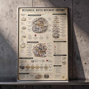 Mechanical Watch Anatomy Poster | Horology Blueprint Art Print | Swiss Engineering Decor | Framed Canvas Wall Art | Watchmaker Gift image 8