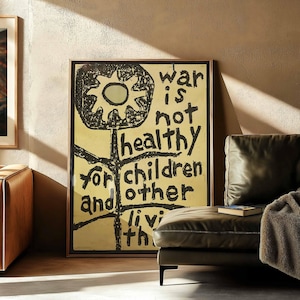 War Is Not Healthy For Children Vintage 60s Peace Movement Anti-War Protest Poster | Framed Print Wall Art Decor image 7