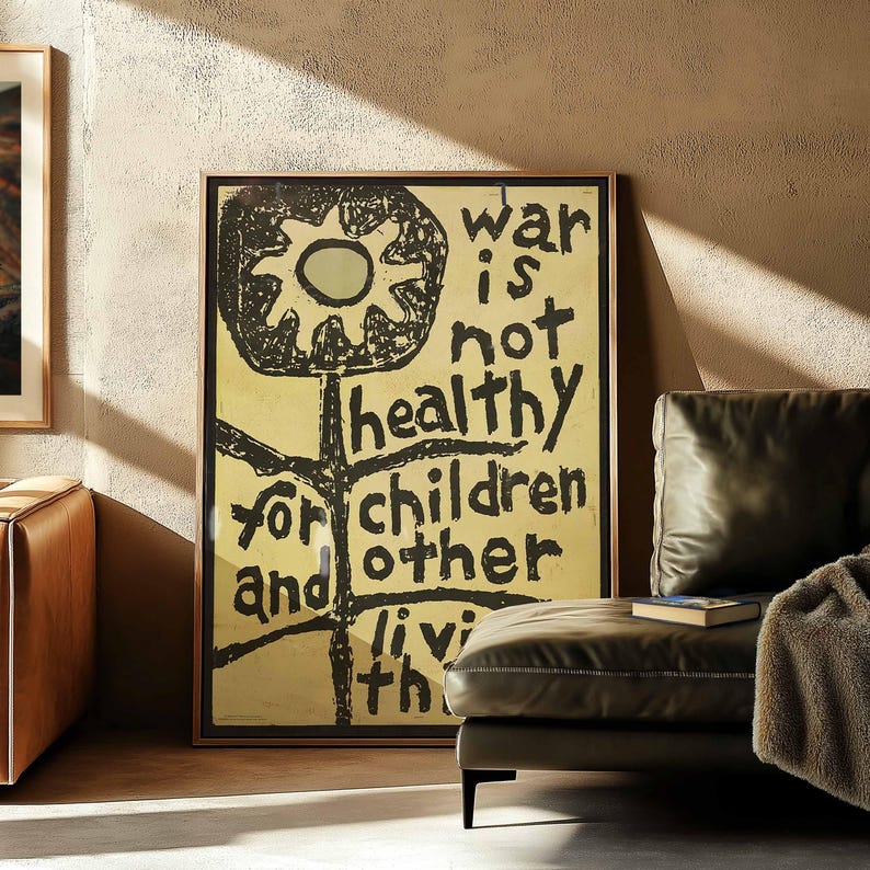 War Is Not Healthy For Children Vintage 60s Peace Movement Anti-War Protest Poster | Framed Print Wall Art Decor image 7