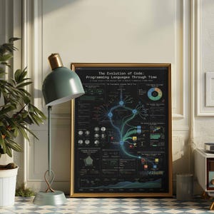Evolution of Code Programming Languages History Poster | Developer Wall Art | Coder Gift | Computer Science Framed Canvas Print Decor image 3