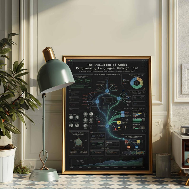 Evolution of Code Programming Languages History Poster | Developer Wall Art | Coder Gift | Computer Science Framed Canvas Print Decor image 3