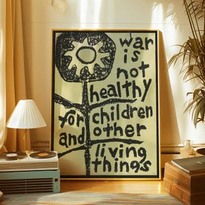 War Is Not Healthy For Children Vintage 60s Peace Movement Anti-War Protest Poster | Framed Print Wall Art Decor image 4