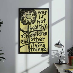 War Is Not Healthy For Children Vintage 60s Peace Movement Anti-War Protest Poster | Framed Print Wall Art Decor image 1