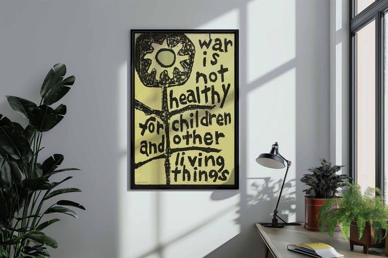 War Is Not Healthy For Children Vintage 60s Peace Movement Anti-War Protest Poster | Framed Print Wall Art Decor image 1