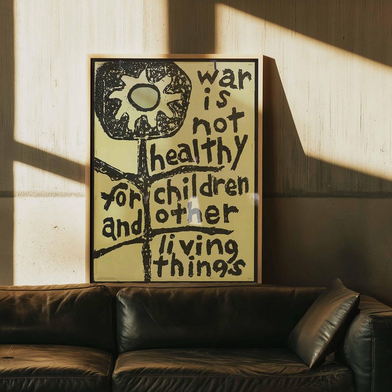 War Is Not Healthy For Children Vintage 60s Peace Movement Anti-War Protest Poster | Framed Print Wall Art Decor image 2