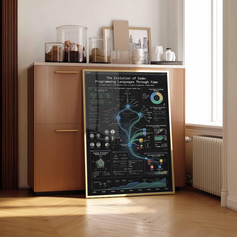 Evolution of Code Programming Languages History Poster | Developer Wall Art | Coder Gift | Computer Science Framed Canvas Print Decor image 5