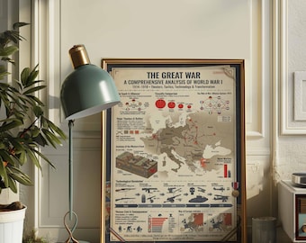 Poster infografico della prima guerra mondiale / La Grande Guerra 1914-1918 Mappa della prima guerra mondiale Arte murale / Stampa su tela storica / Decorazione militare