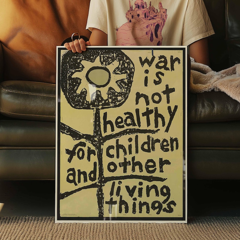 War Is Not Healthy For Children Vintage 60s Peace Movement Anti-War Protest Poster | Framed Print Wall Art Decor image 5