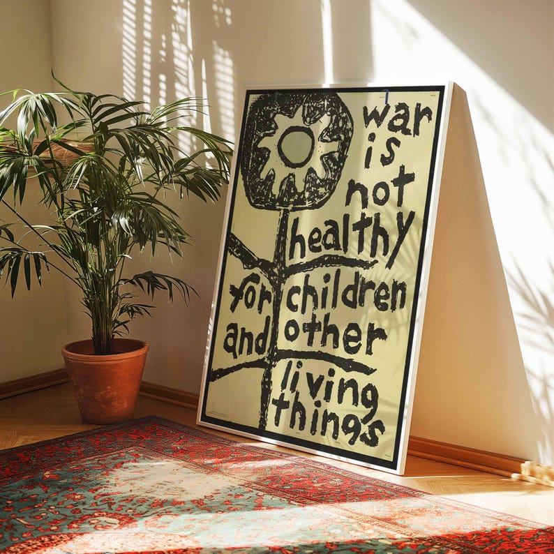 War Is Not Healthy For Children Vintage 60s Peace Movement Anti-War Protest Poster | Framed Print Wall Art Decor image 6