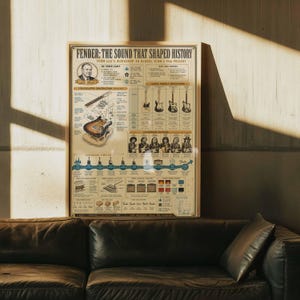 Vintage Fender Gitarren-Geschichte Poster | Synthetische Infografik Wandkunst | gerahmter Leinwanddruck | Musiker Gitarrist Geschenk Dekor Bild 4