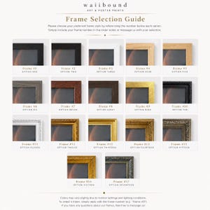 The image is a guide for selecting frames from a collection of various frame styles, sizes, and colors. It provides a visual representation of the different frame options available, allowing the viewer to choose their preferred style based on the number and description provided.