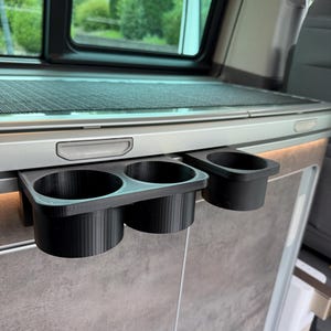 Double cup holder for table rail – VW California Ocean T6.1 | 2-in-1 cup holder camper accessories | 3D-printed mount