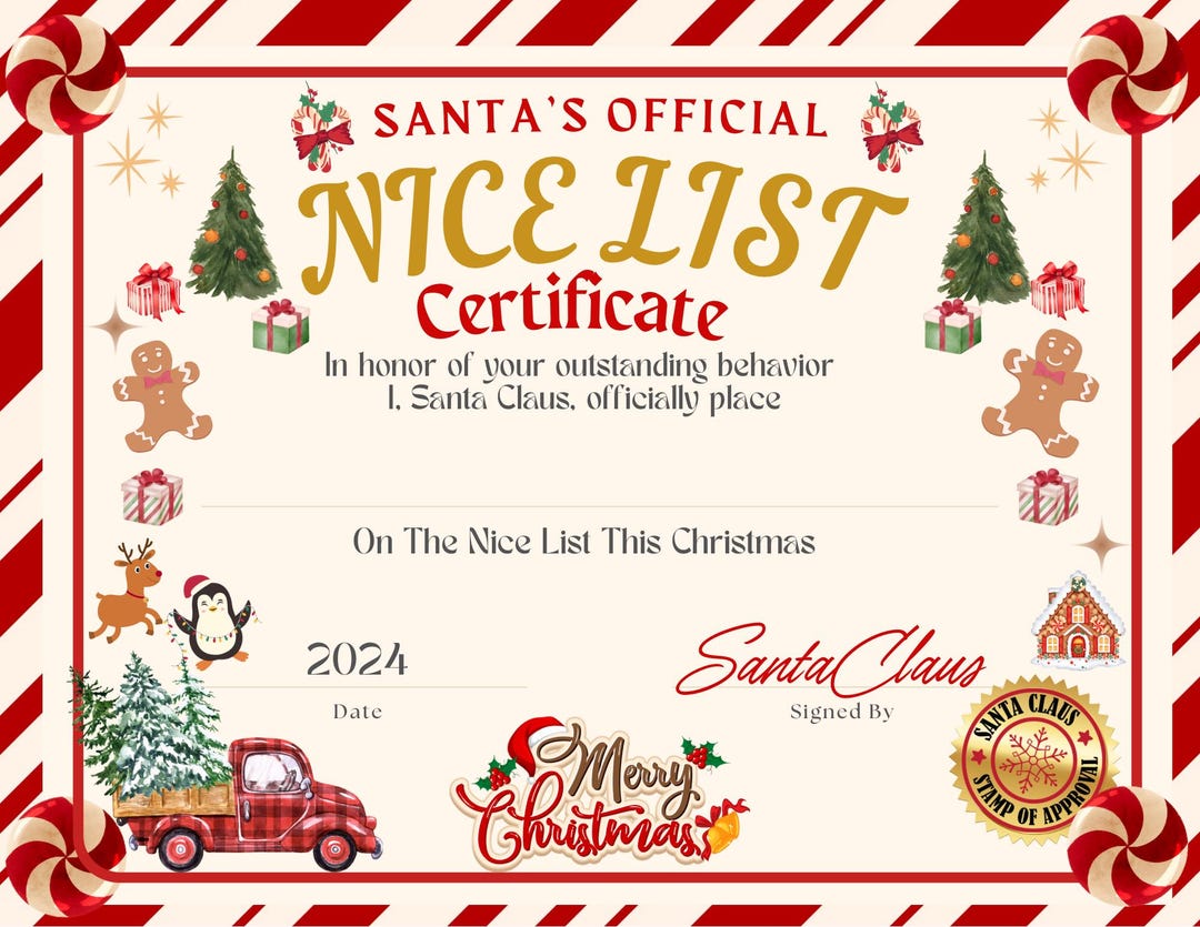 2024 Printable Santas Nice List Letter, Editable Christmas Certificate ...