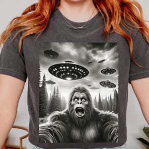Bigfoot and UFO Invasion PNG - Alien Abduction Clipart - Paranormal Sublimation Design for T-Shirts and Gifts