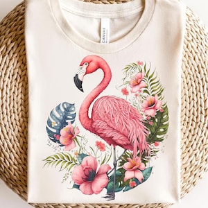 Flamingo Floral PNG - Tropical Flamingo Clipart - Watercolor Floral PNG for Sublimation - Digital Download PNG - Instant Download