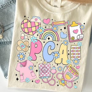 PCA PNG Sublimation Design - Cute Patient Care Assistant Clipart, Rainbow Nurse Medical File, Digital Download for PCA Gifts