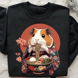 Kawaii Guinea Pig in Kimono Eating Ramen | Adorable Japanese-Themed PNG Design for DIY Projects
