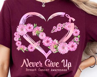 Breast Cancer Awareness Floral Heart PNG - Pink Ribbon Design (Digital Download)