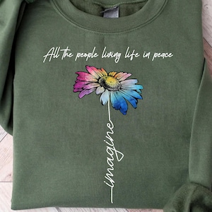 Imagine Peace Flower PNG - Inspirational Floral Clipart - All The People Living Life in Peace Quote - Digital Art for Dreamers and Optimists