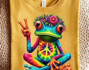 Tie Dye Peace Frog PNG: Groovy Boho Clipart (Digital Download)