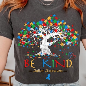 Be Kind Autism Awareness PNG Design - Colorful Puzzle Tree Digital Download for Awareness Apparel and Gifts