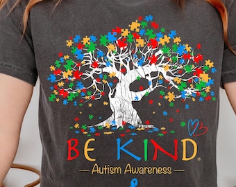 Be Kind Autism Awareness PNG Design - Colorful Puzzle Tree Digital Download for Awareness Apparel and Gifts