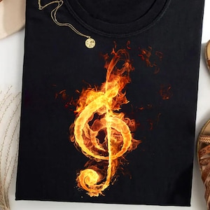 Fiery Treble Clef PNG - Music Lover Digital Design - Burning Passion for Music Sublimation PNG for T-Shirts, Posters, and Prints
