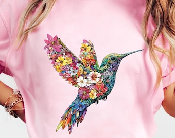 Floral Hummingbird PNG File – Vibrant Watercolor Bird Design for Sublimation & Crafts | Instant Download