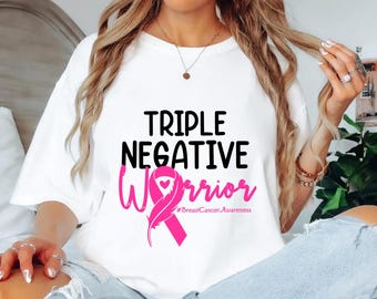 Guerrero Triple Negativo PNG / Descarga digital de concientización sobre el cáncer de mama / Cinta rosa PNG / Diseño de camiseta inspiradora contra el cáncer