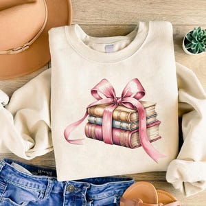 Vintage Book Stack with Pink Ribbon PNG – Book Lover Sublimation Design, Teacher Gift, Reading Aesthetic, Digital Download For Shirt