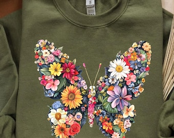 Butterfly Floral Art PNG Design - Colorful Garden Flowers and Nature-Themed Sublimation File - Digital Artwork for Printing